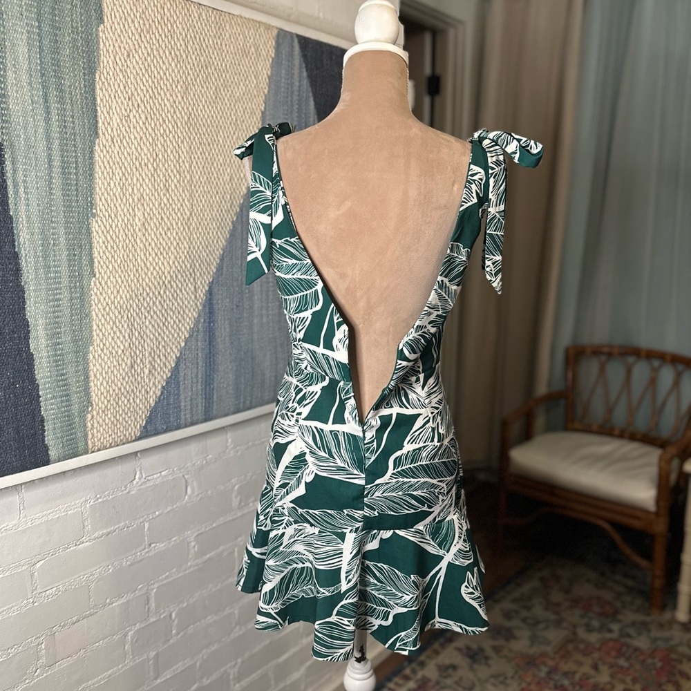 Teal Leaf-Print Tie-Strap Mini Dress - Picture 10 of 12